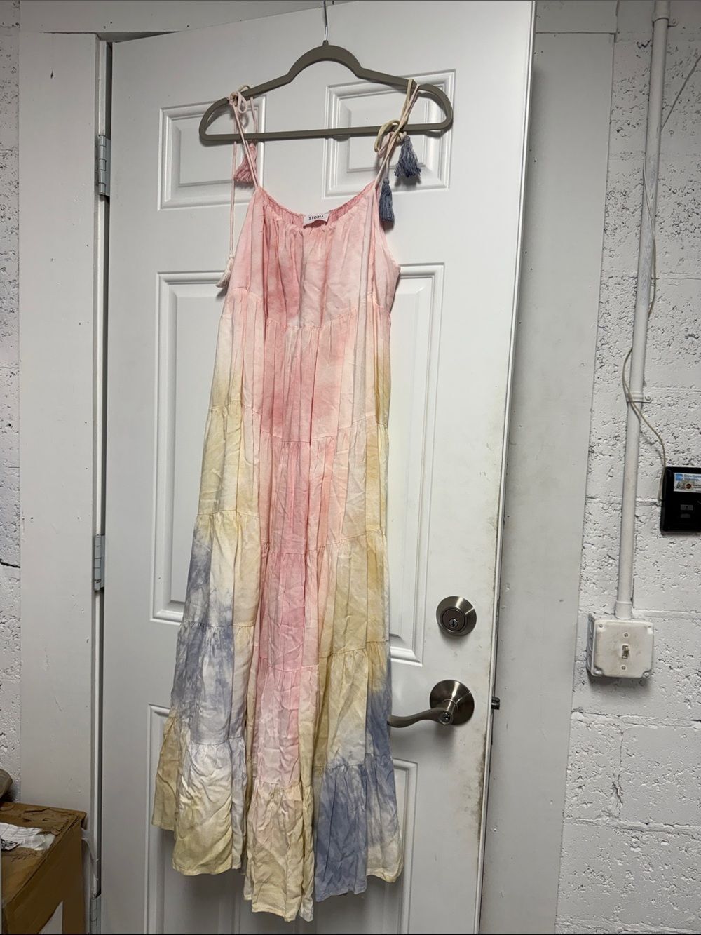 Tie-Dye Pastel Maxi Sundress with Tassel Straps STORIA Size Medium Worn Once